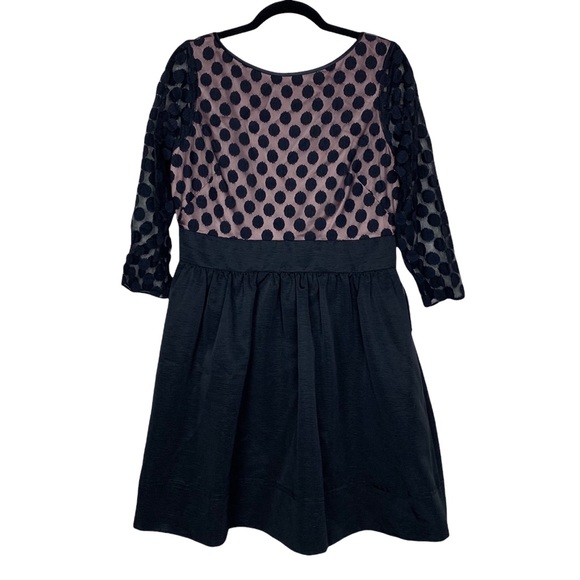 Eliza J Polka Dot Mesh Bodice Fit and Flare Deep Cut Back Pocket Dress NWT 12P